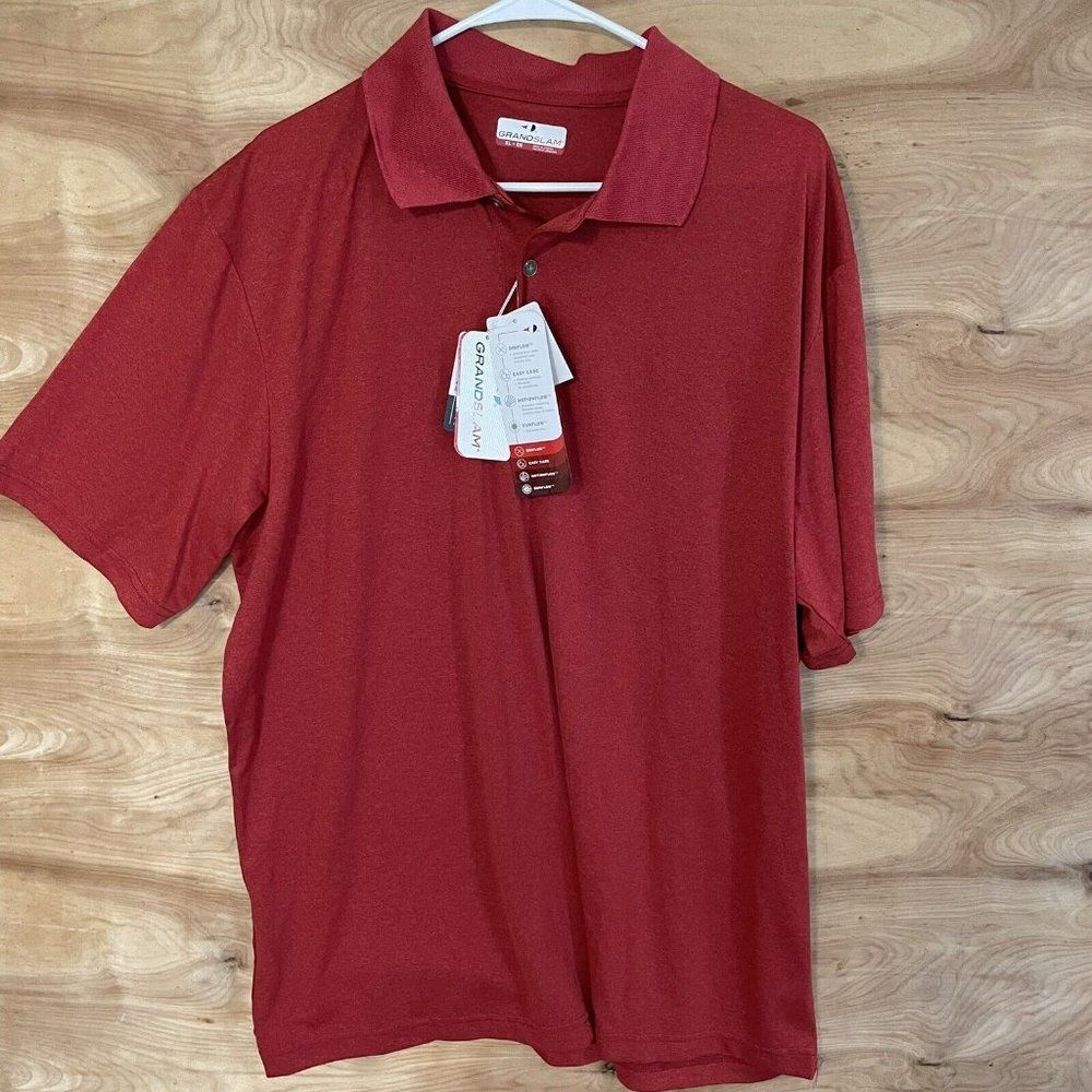 Grand Slam Golf Red Heather Polo Short Sleeve Shirt Men Size XL Golf Athletic
